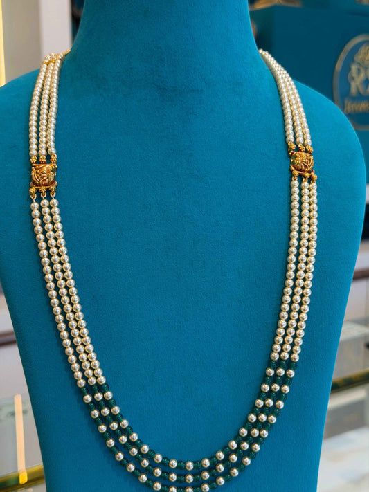 Beads Chain with 2 Mop in 92.5 Silver Gold Polished(6765)