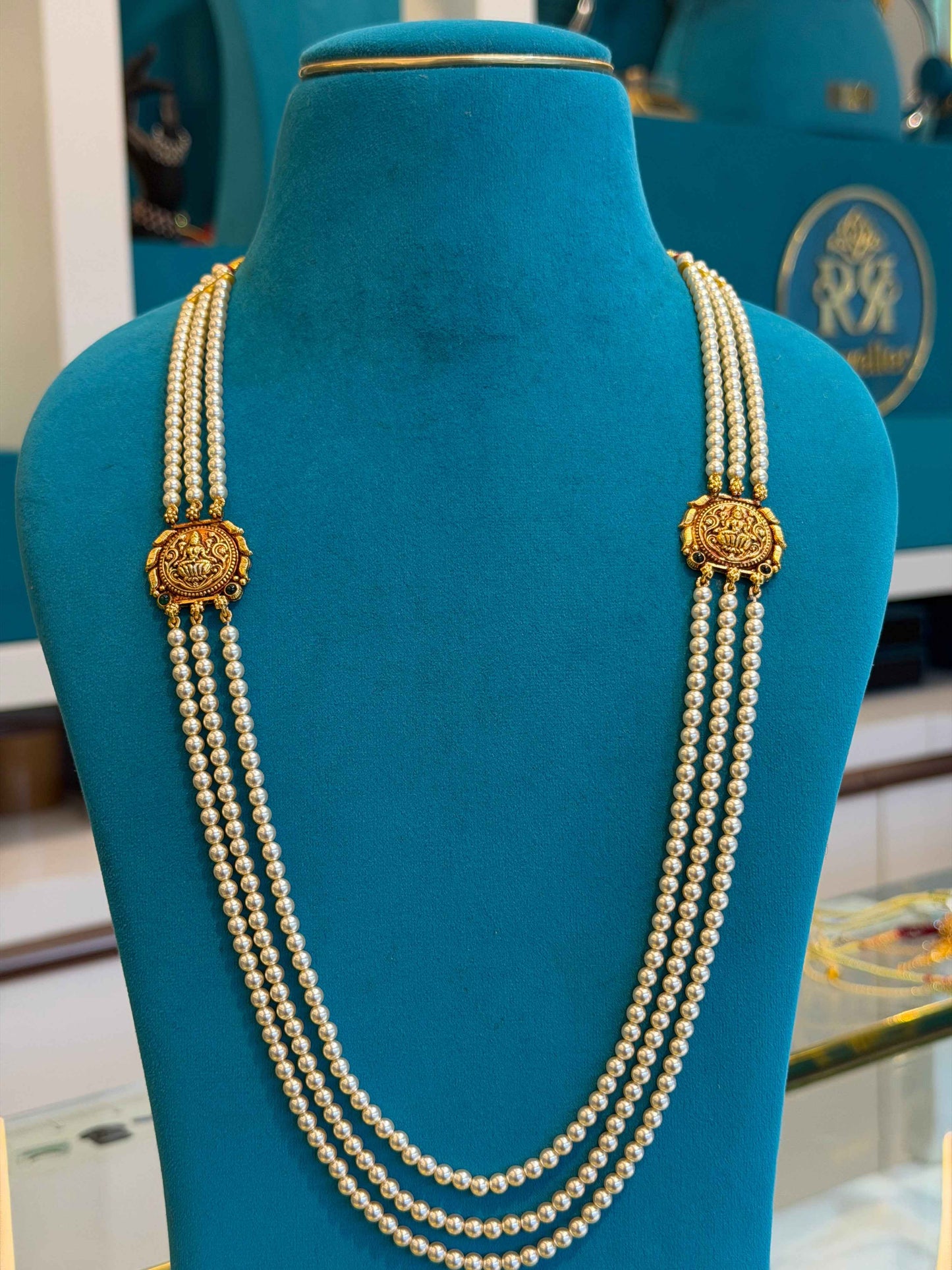 Beads Chain with 2 Mop in 92.5 Silver Gold Polished(6767)