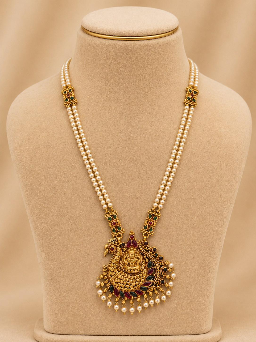 Beads Chain With Pendant in 92.5 Silver Gold Polished (6759)