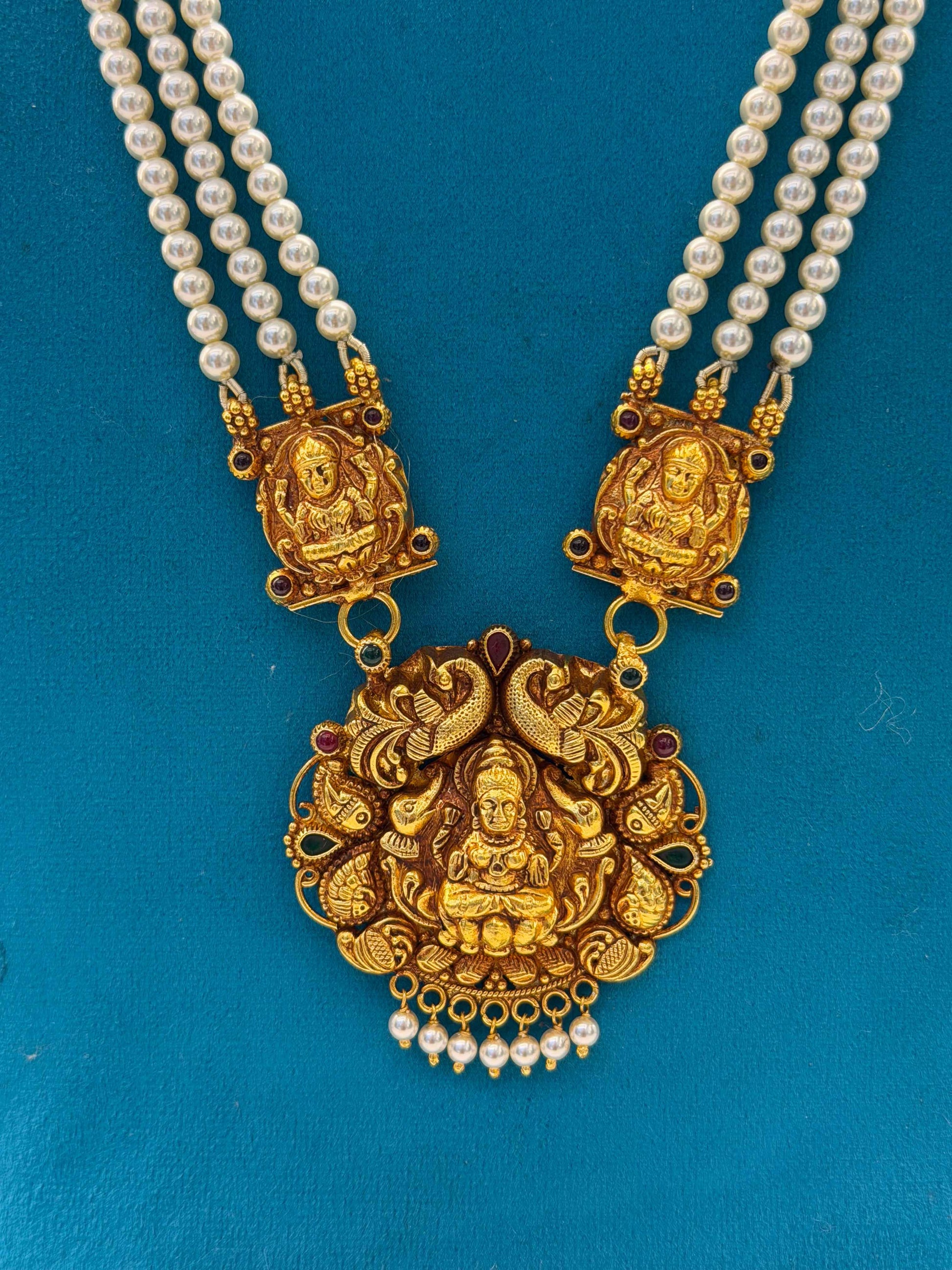 Beads Chain With Pendant in 92.5 Silver Gold Polished (6756)
