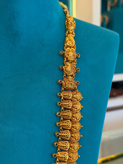 Long Kaas Necklace / Kaas Haram in 92.5 Silver Gold Polish (7131)