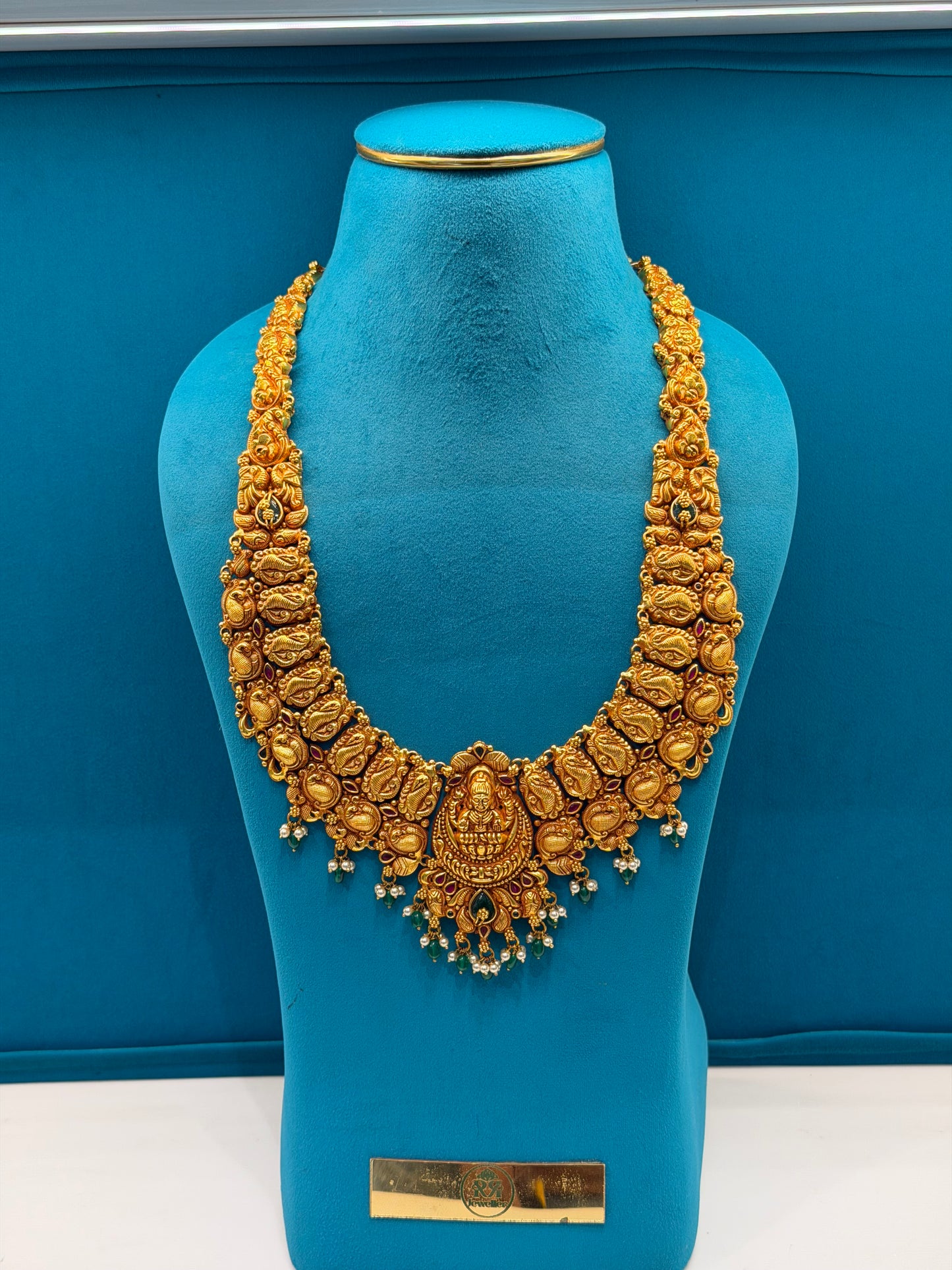 Long Kaas Necklace / Kaas Haram in 92.5 Silver Gold Polish (7129)