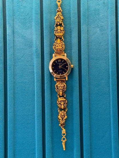 Gold Polished 925 Silver Antique Watch for Women (3730)