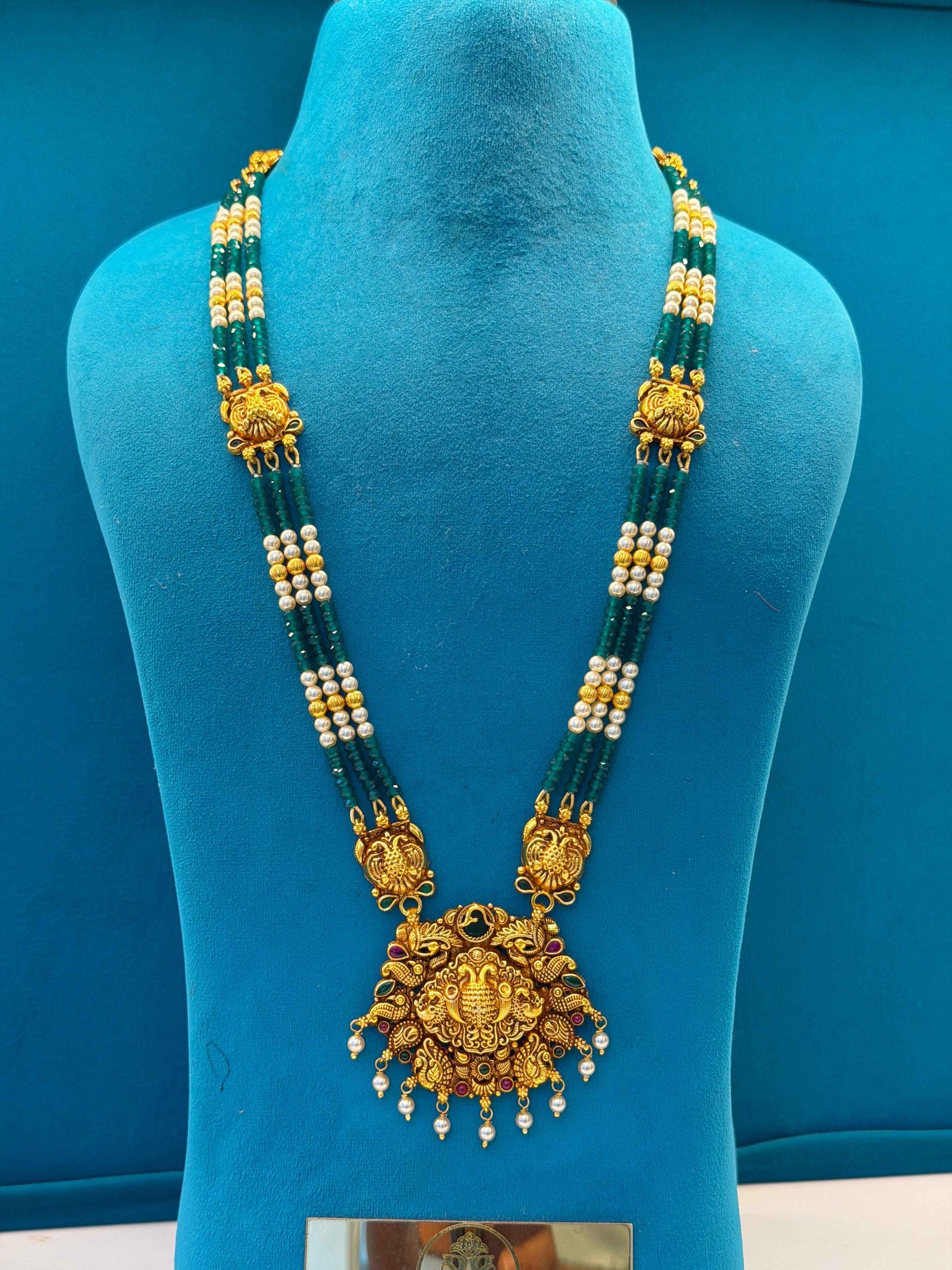 Beads Chain With Pendant in 92.5 Silver Gold Polished (6761)