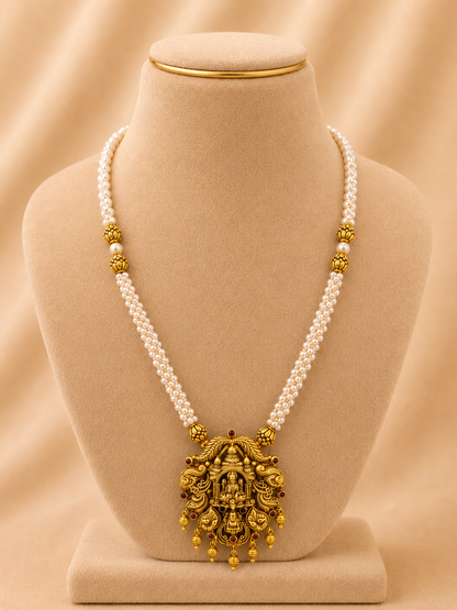 925 Sterling Silver Beads Chain with 2 Mop for Women – Statement Design, Gold Polished, BIS Hallmarked (6768)