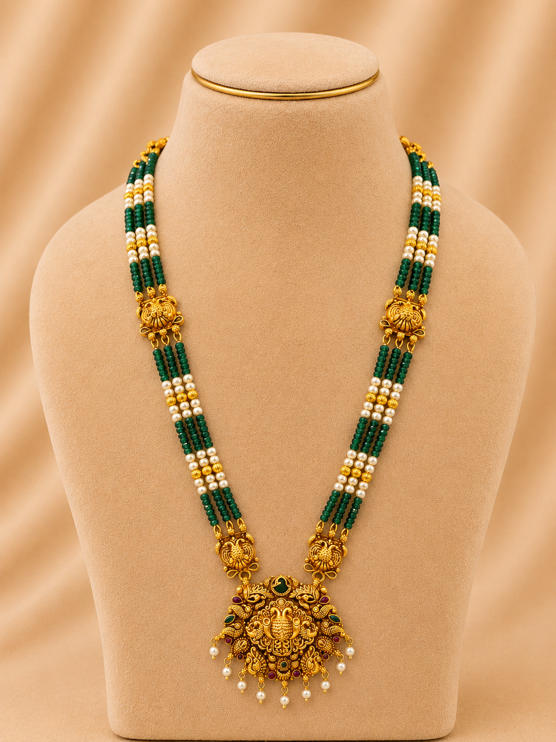Beads Chain With Pendant in 92.5 Silver Gold Polished (6761)