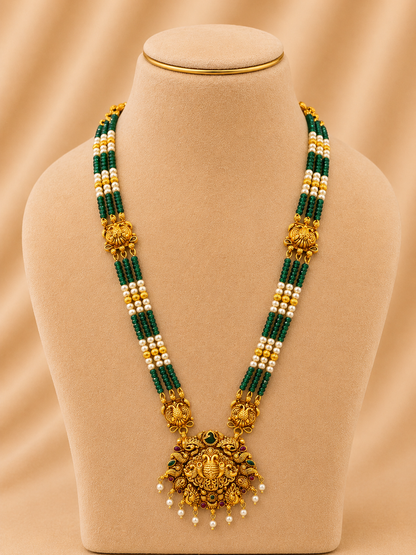 Beads Chain With Pendant in 92.5 Silver Gold Polished (6761)