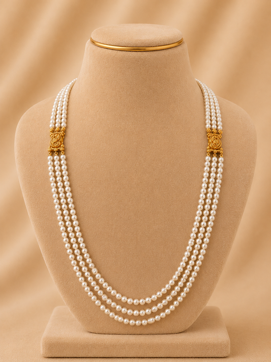 925 Sterling Silver Beads Chain with 2 Mop for Women – Delicate Design, Gold Polished, BIS Hallmarked (6762)