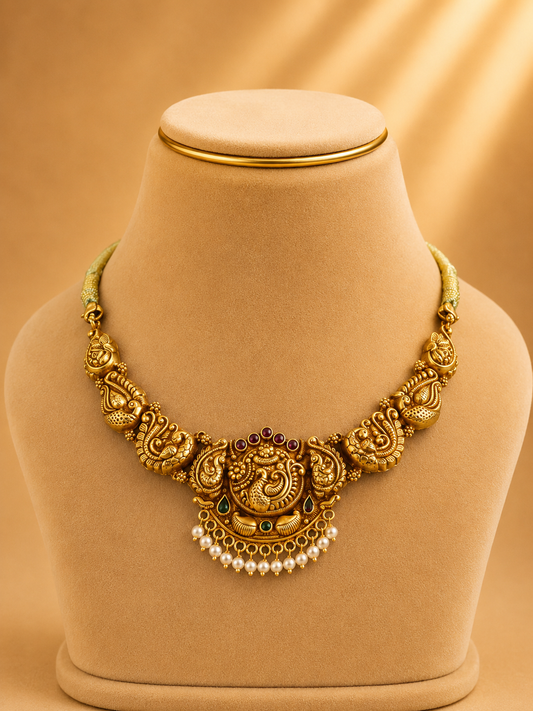 925 Sterling Silver Short Necklace for Women – Opulent Design, Gold Polished, BIS Hallmarked (9797)