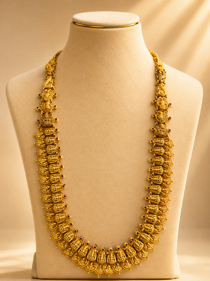 Long Kaas Necklace / Kaas Haram in 92.5 Silver Gold Polish (7131)
