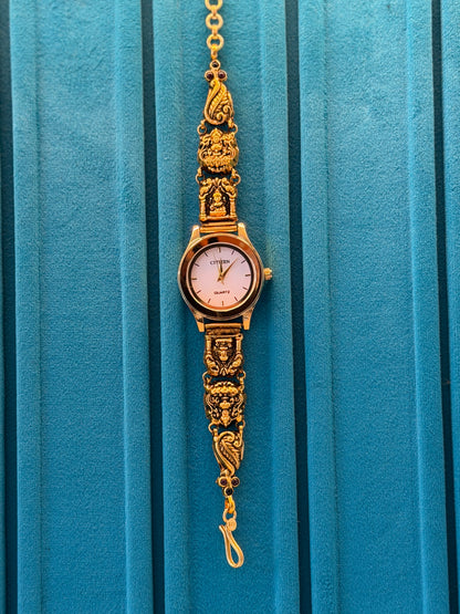 Gold Polished 925 Silver Antique Watch for Women (3731)