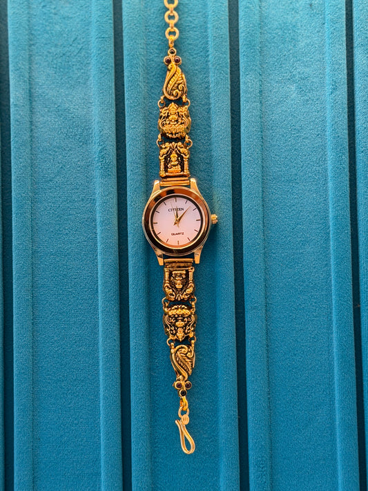 Gold Polished 925 Silver Antique Watch for Women (3731)