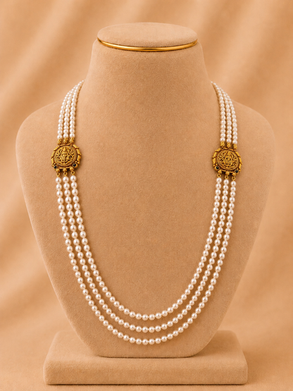 Beads Chain with 2 Mop in 92.5 Silver Gold Polished(6767)