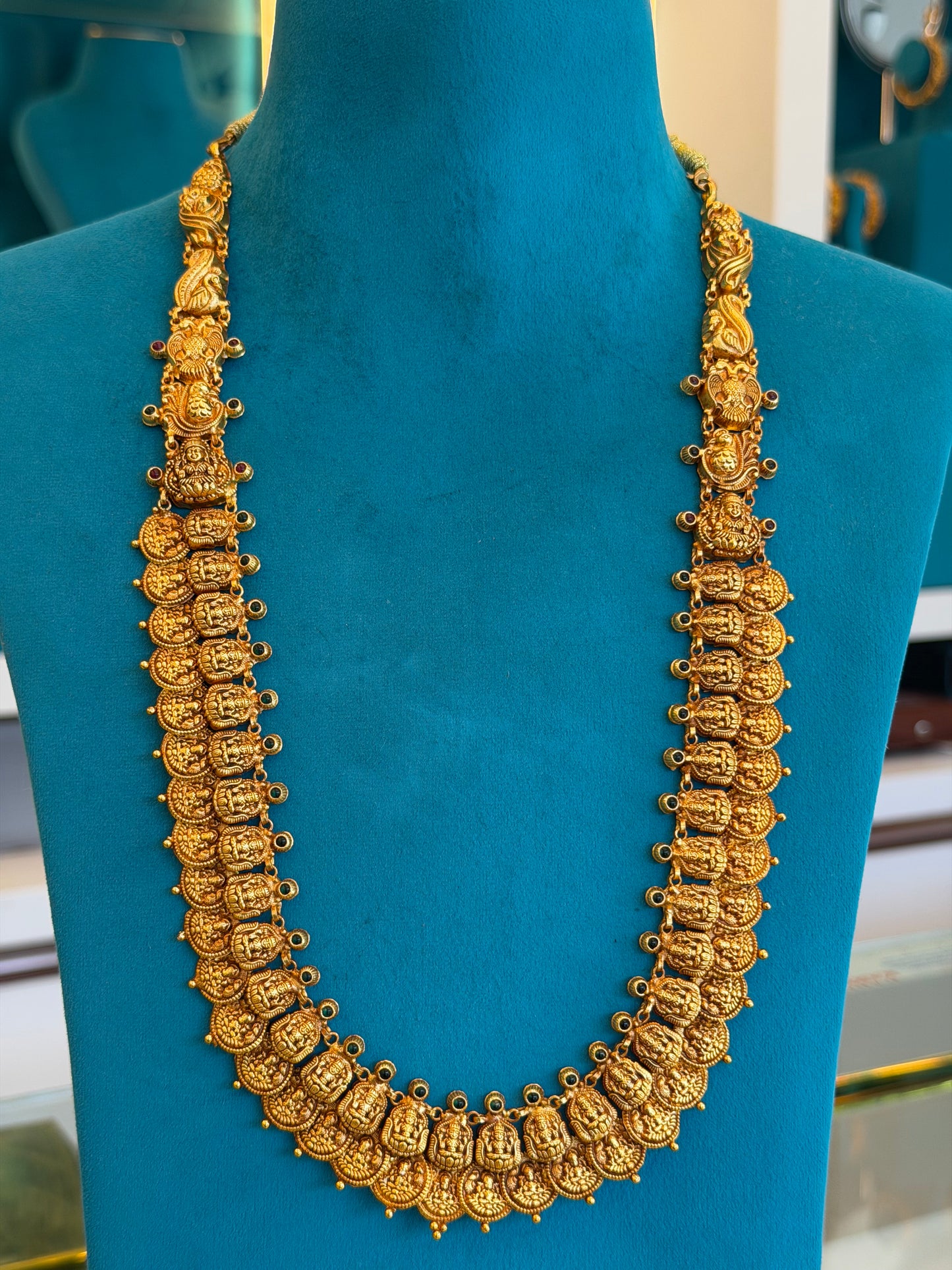 Long Kaas Necklace / Kaas Haram in 92.5 Silver Gold Polish (7131)