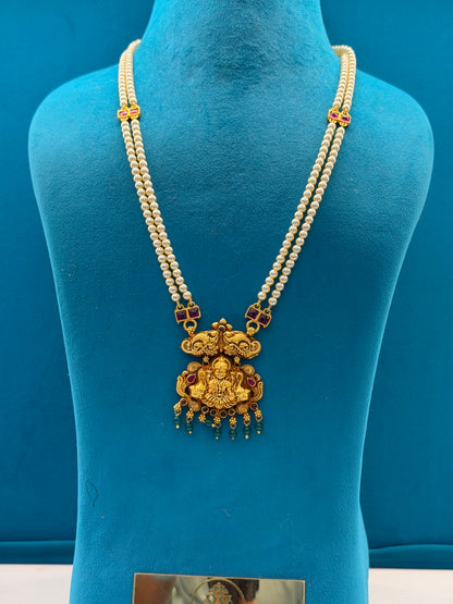 Beads Chain With Pendant in 92.5 Silver Gold Polished (6757)