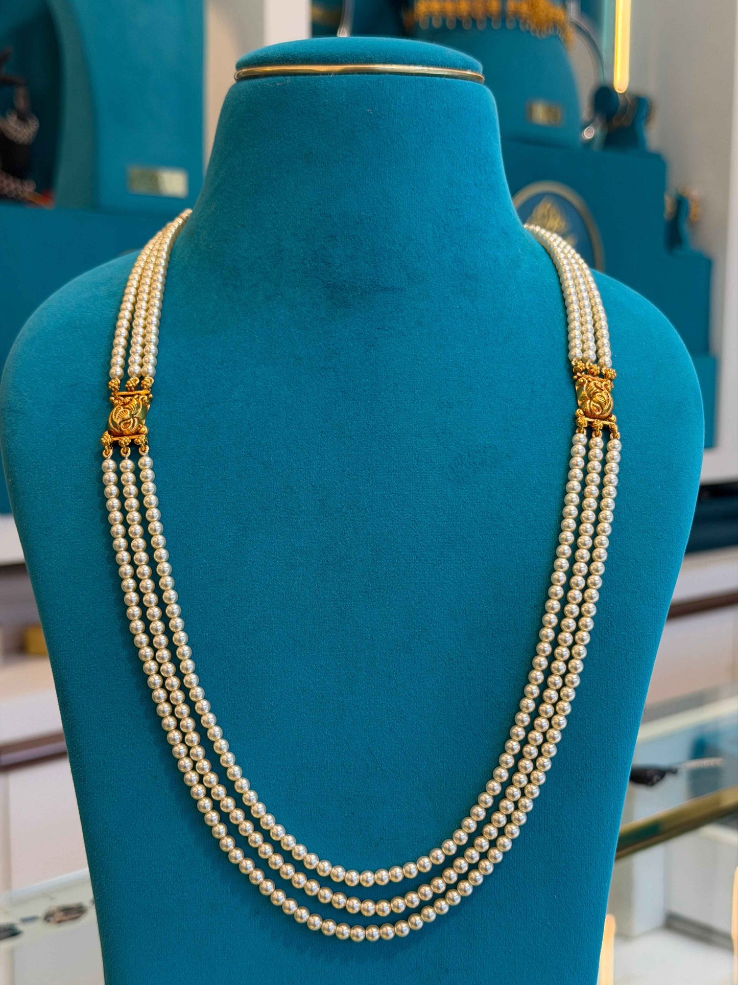 Beads Chain with 2 Mop in 92.5 Silver Gold Polished(6762)