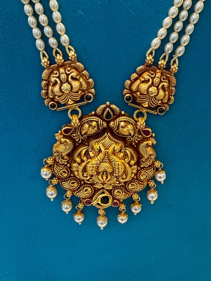 Beads Chain With Pendant in 92.5 Silver Gold Polished (6758)
