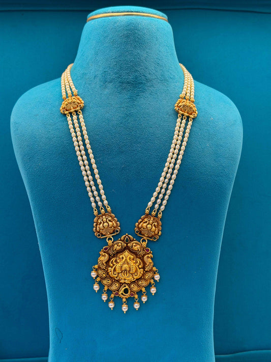 Beads Chain With Pendant in 92.5 Silver Gold Polished (6758)