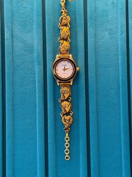 Gold Polished 925 Silver Antique Watch for Women (3735)