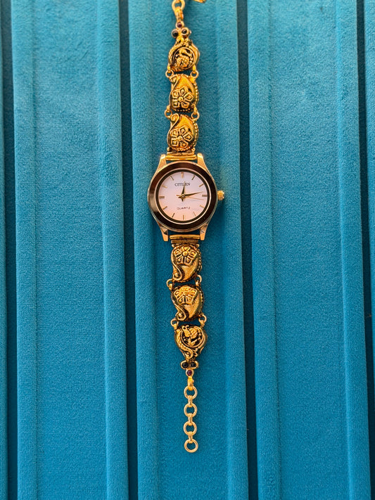 Gold Polished 925 Silver Antique Watch for Women (3735)
