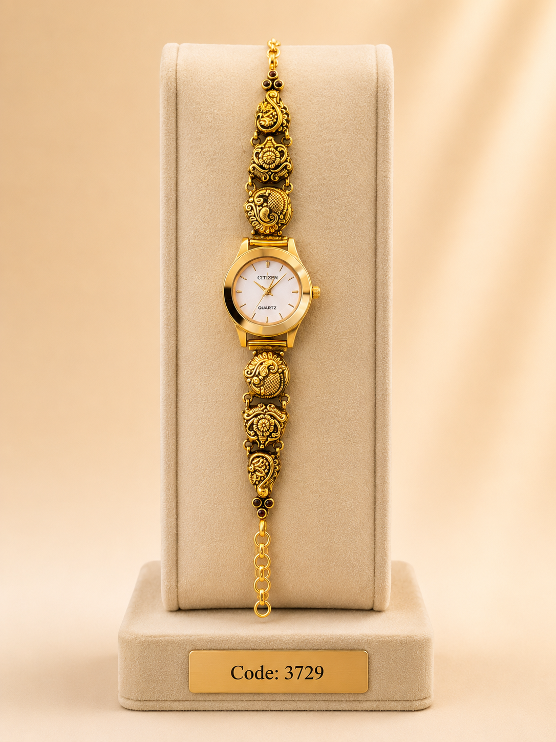 Gold Polished 925 Silver Antique Watch for Women (3729)