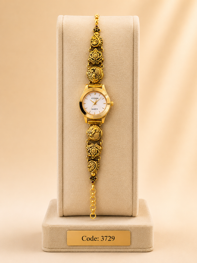 Gold Polished 925 Silver Antique Watch for Women (3729)