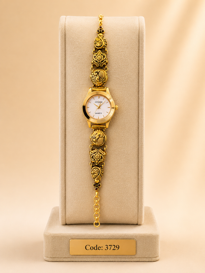 Gold Polished 925 Silver Antique Watch for Women (3729)