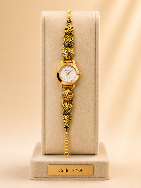 Gold Polished 925 Silver Antique Watch for Women (3729)