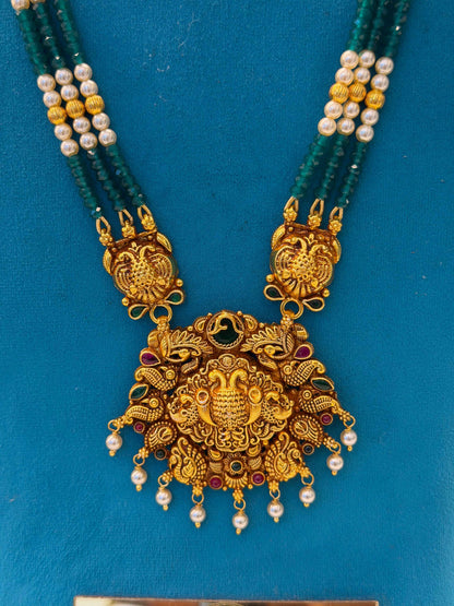 Beads Chain With Pendant in 92.5 Silver Gold Polished (6761)
