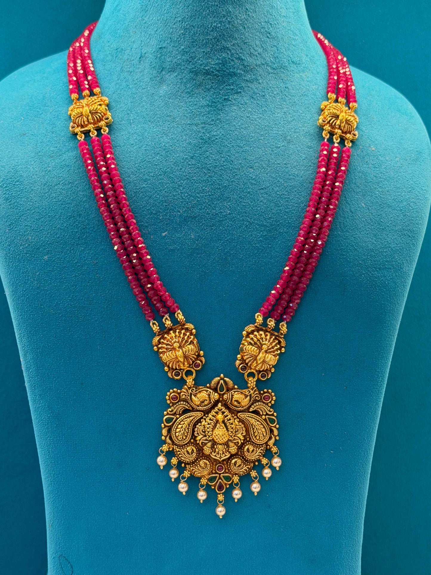 Beads Chain With Pendant in 92.5 Silver Gold Polished (6755)