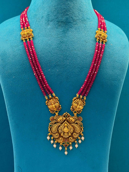 Beads Chain With Pendant in 92.5 Silver Gold Polished (6755)