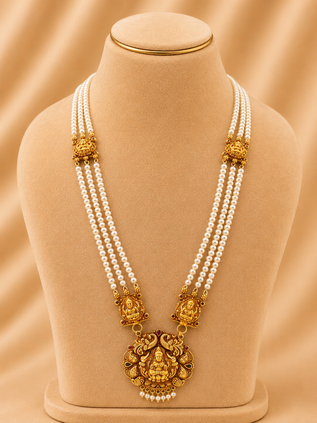 Beads Chain With Pendant in 92.5 Silver Gold Polished (6756)