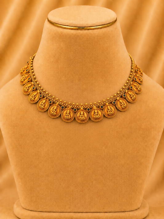 925 Sterling Silver Short Necklace for Women – Intricate Design, Gold Polished, BIS Hallmarked (9845)