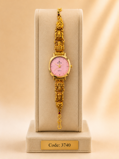 Gold Polished 925 Silver Antique Watch for Women (3740)