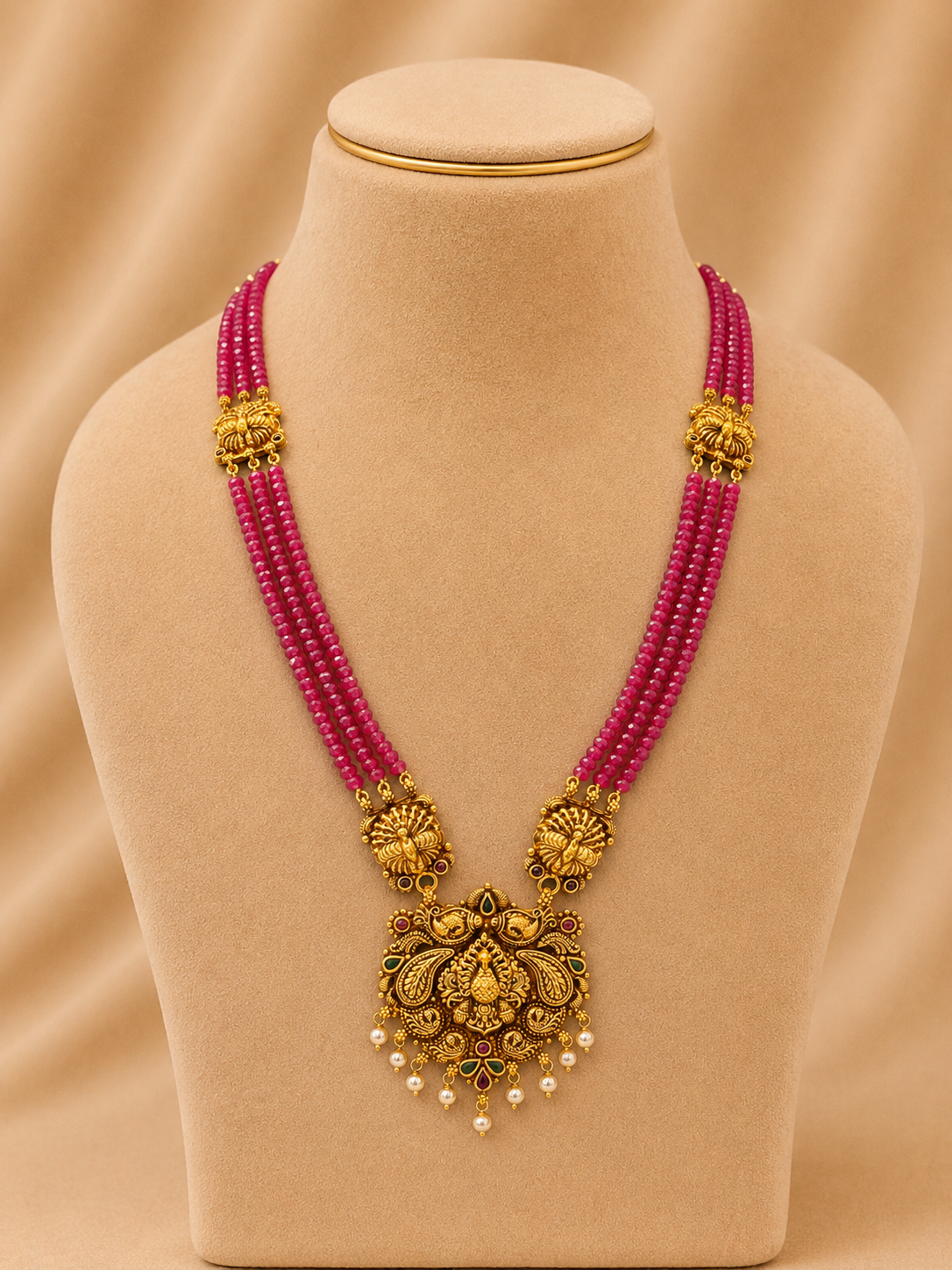 Beads Chain With Pendant in 92.5 Silver Gold Polished (6755)