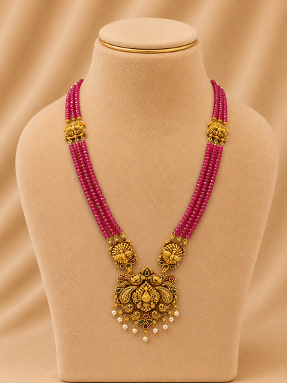 Beads Chain With Pendant in 92.5 Silver Gold Polished (6755)