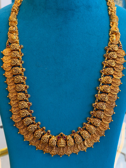 Long Kaas Necklace / Kaas Haram in 92.5 Silver Gold Polish (7130)