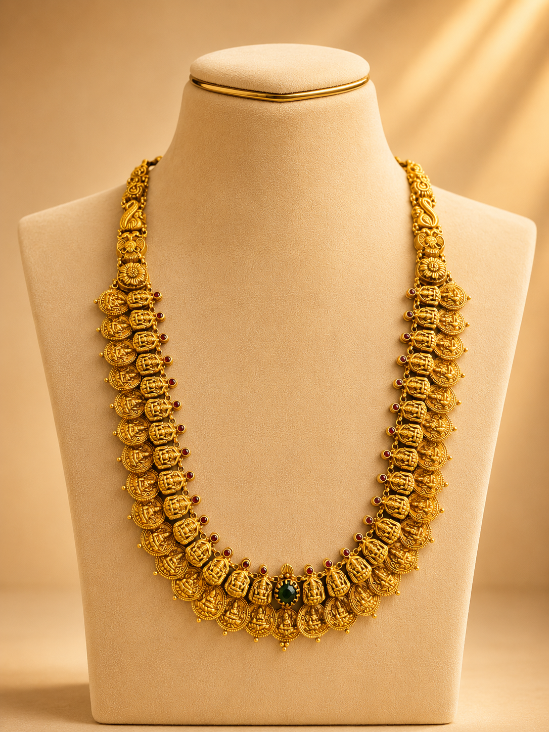 Long Kaas Necklace / Kaas Haram in 92.5 Silver Gold Polish (7133)