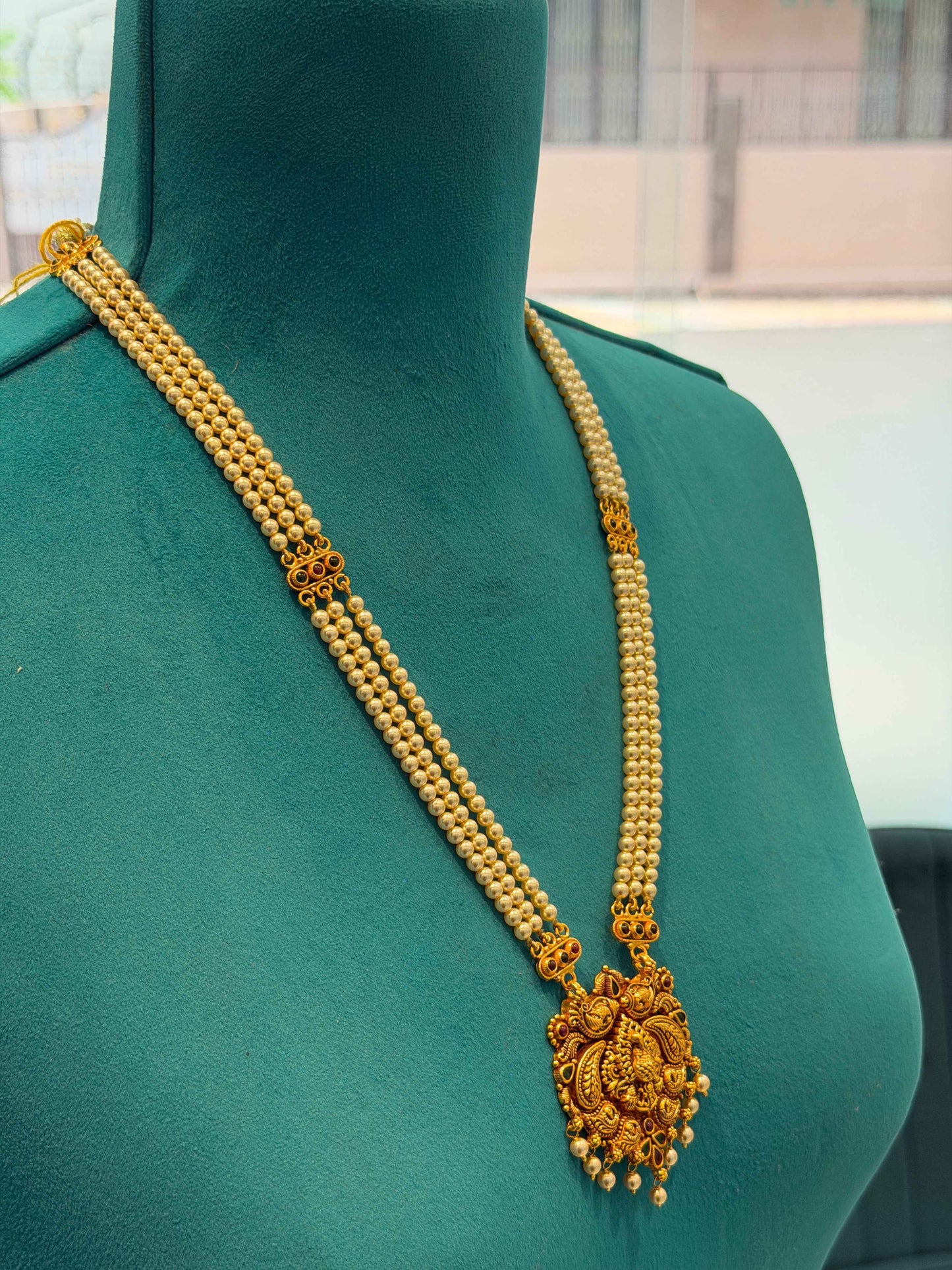 Beads Chain With Pendant in 92.5 Silver Gold Polished (6737)