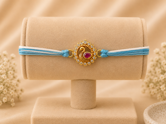 925 Silver Gold Polished Rakhi – Premium Traditional Rakhi for Brother (81)