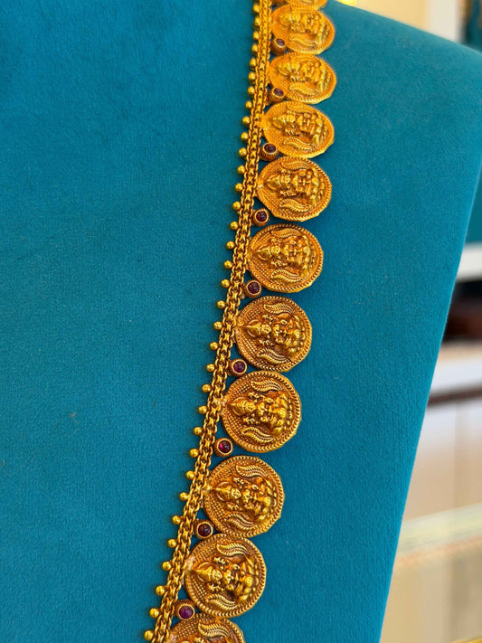 Long Kaas Necklace / Kaas Haram in 92.5 Silver Gold Polish (7135)