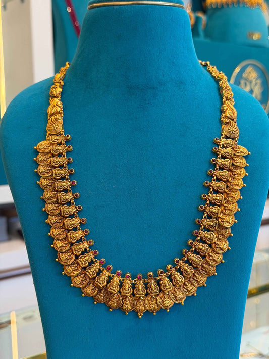 Long Kaas Necklace / Kaas Haram in 92.5 Silver Gold Polish (7134)