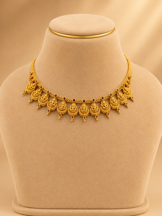 925 Sterling Silver Short Necklace for Women – Ceremonial Design, Gold Polished, BIS Hallmarked (9796b)