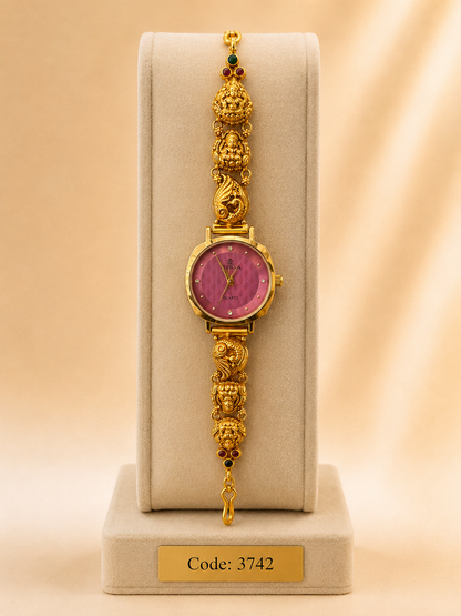 Gold Polished 925 Silver Antique Watch for Women (3742)
