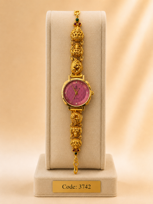925 Sterling Silver Antique Watch for Women – Grand Design, Gold Polished, BIS Hallmarked (3742)