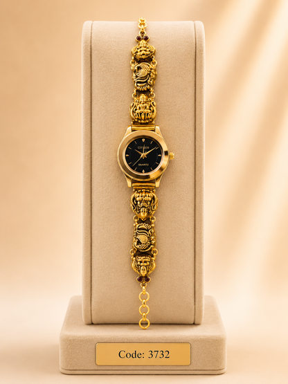 Gold Polished 925 Silver Antique Watch for Women (3732)