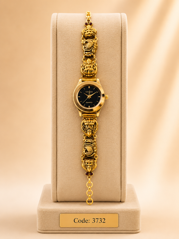 Gold Polished 925 Silver Antique Watch for Women (3732)