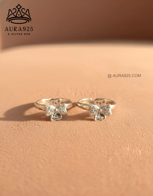 Sparkling Silver 925 Clover/Butterfly Toe Ring Pair SLTR-9929