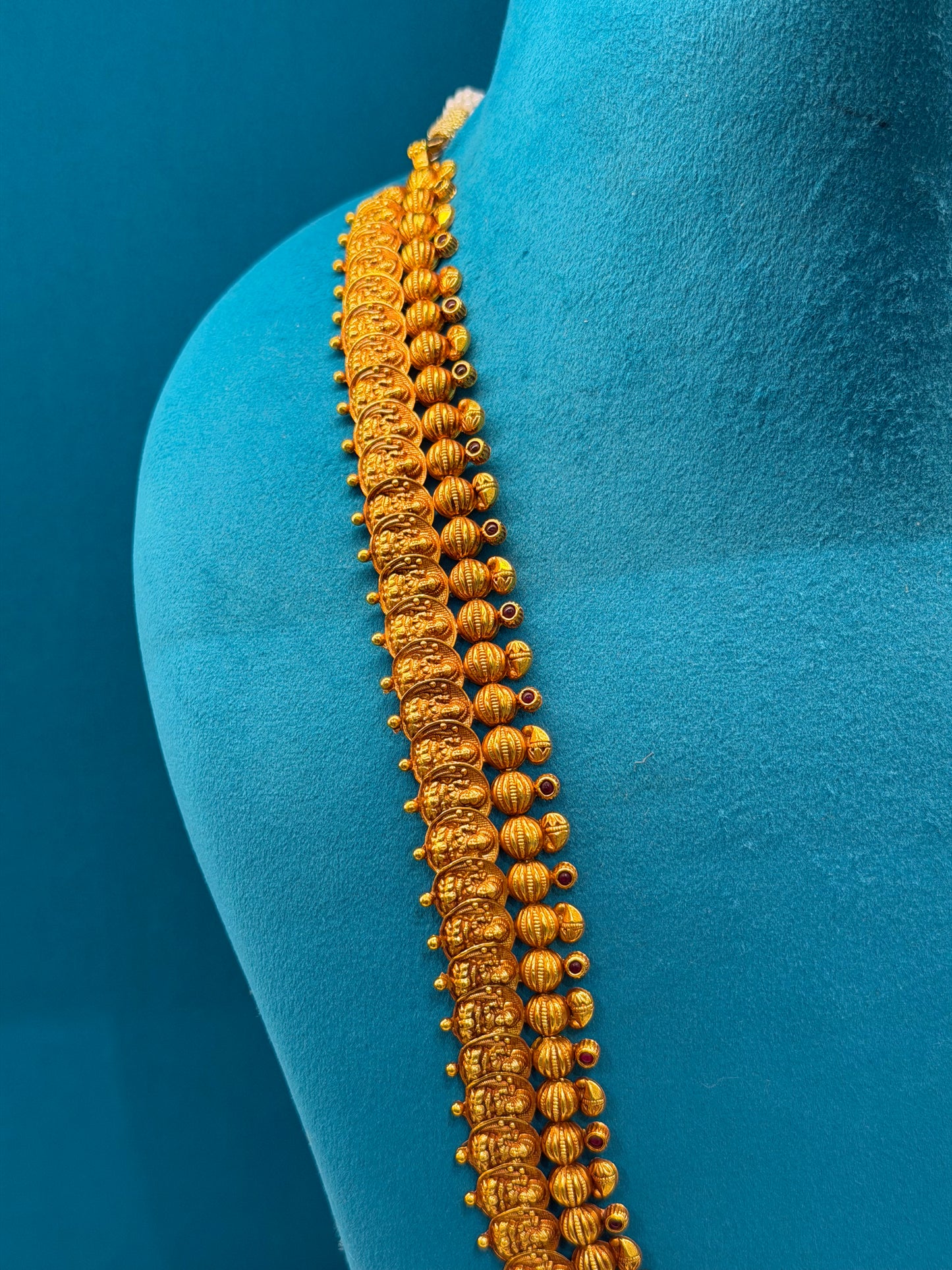 Long Kaas Necklace / Kaas Haram in 92.5 Silver Gold Polish (7128)