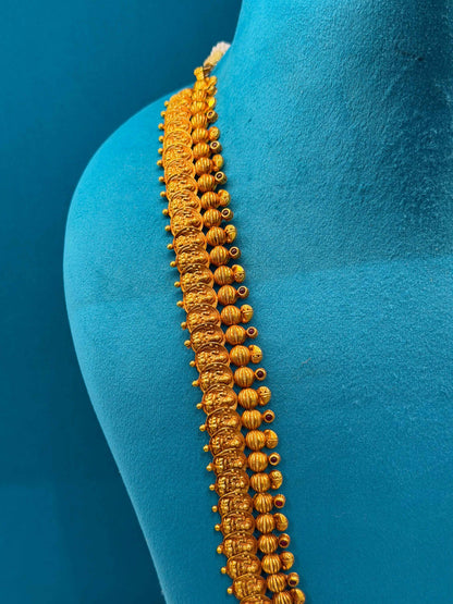 Long Kaas Necklace / Kaas Haram in 92.5 Silver Gold Polish (7128)
